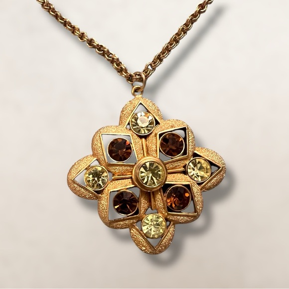 Sarah Coventry Jewelry - SarahCoventry Vintage Maltese Cross Pendant Necklace with Topaz/Citrine Crystals